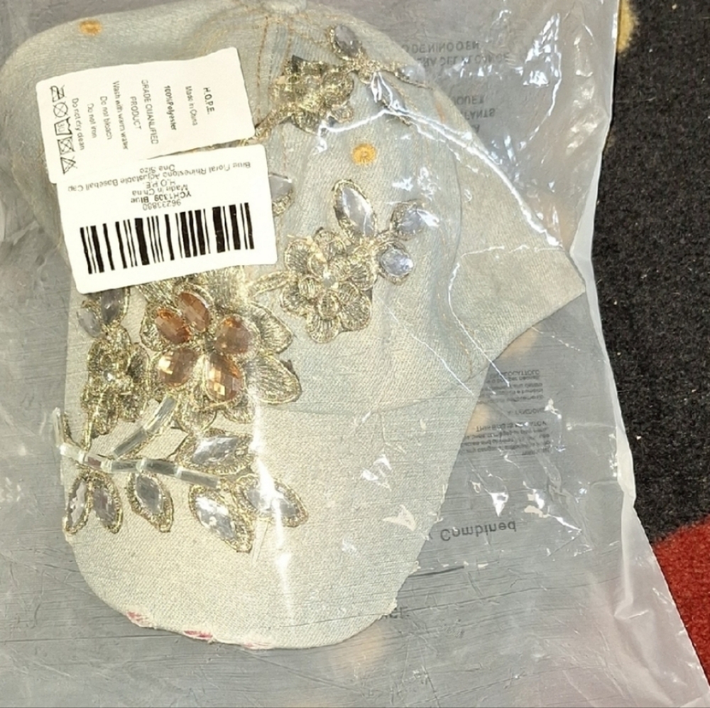 H.O.P.E. Blue Floral & Rhinestone Baseball Hat - Picture 7 of 11
